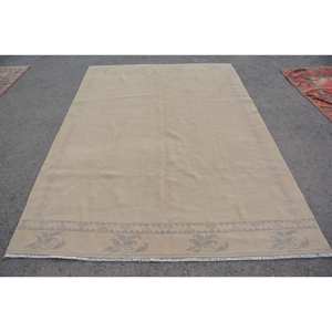 Tapis Turc Vintage Moderne de 6.6X9.3 pieds Beige Gris Patchwork Design Classique Support en Latex de Laine de Grande Surface pour Décoration de Couloir de Chambre - Product Image 1