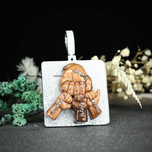 Pendentif personnalisé en forme de mains de famille, bijoux avec nom personnalisé, argent sterling 925, émail, diamant moissanite, pendentif rond brillant - Product Image 6