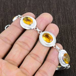 Elegante Plata de Ley 925, collar de cadena ajustable con piedras preciosas redondas facetadas citrino amarillo, joyería hecha a mano para mujer, fiesta y - Product Image 4