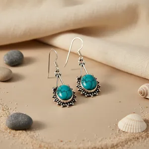 ต่างหูเงินแท้ 925 ประดับเทอร์ควอยซ์ทรงหยดน้ำสำหรับผู้หญิง-เครื่องประดับแฟชั่นของขวัญ - Product Image 1