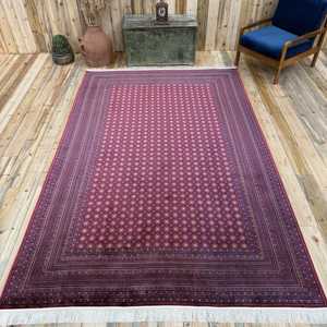 Vintage Eco-Friendly <b>Wool</b> Turkish Rug 6.4x9.9 ft (195x303 Cm) <b>Red</b> Patchwork with Latex Backing - Product Image 1