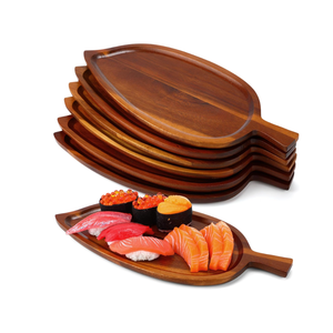 Vente en gros de plateau de service en bois d'acacia naturel en forme de feuille pour la décoration de la nourriture assiette en bois décorative fabriquée au Vietnam - Product Image 1