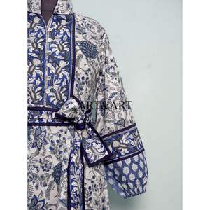 Indian Hand Block Printed Cotton Summer Dress Women Comfortable Daily Wear Floral Puff <b>Sleeve</b> Midi Natural Waist Washable Sweet - Product Image 3