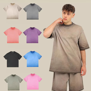 Retro bajo Moq venta al por mayor camiseta para hombre hombro caído personalizado su logotipo 100% algodón lavado camiseta suelta para hombres - Product Image 1