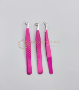Pinzas para pestañas de acero inoxidable rosa fuerte con purpurina y logotipo personalizado, extensión de pestañas de etiqueta privada con nuevo volumen de fibra de alta punta - Product Image 6