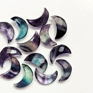 Multi Fluorite Faceted Crescent <b>Moon</b> Shape Gemstone Jewelry Making 12mm Loose Hand Carved Fluorite Carving <b>Moons</b> Briolette Beads - Product Image 3