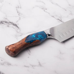 Couteau Santoku de cuisine de chef, super rapport qualité-prix, 7 pouces, VG-10, acier Damas, manche en bois stabilisé et résine - Product Image 4