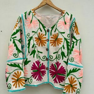 Boho Reversible Suzan Embroidery <b>Velvet</b> <b>Jacket</b> <b>for</b> Ladies-Large Quilted Leather with Floral Pattern - Product Image 1