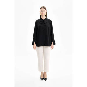 Blusa Elegante para Mujer con Cuello Alto Asimétrico y Encaje, Popelina y Chifón, para Oficina y Fiesta, Primavera Otoño, Talla XL - Product Image 5