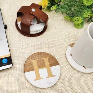 Dessous de verre en forme de coeur marbre blanc classique avec bois naturel pour bureau de cuisine à domicile fabriqué en Inde Mango Coaster - Product Image 5