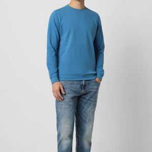 Durable de haute qualité basique bleu solide rond séchage rapide surdimensionné col rond hommes sweat personnalisé coton mélangé sweat - Product Image 5