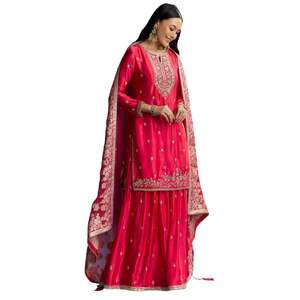Costume Palazzo Zari rose avec Dupatta vente en gros de vêtements ethniques pour femmes OEM usine de vêtements conception personnalisée fournisseur en vrac ensemble de mode - Product Image 1