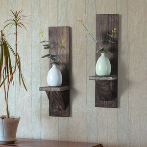 Portavelas de pared en madera marrón grisáceo con diseño rústico perfecto para decoración de montaje en pared estantes flotantes pieza de acento elegante - Product Image 3