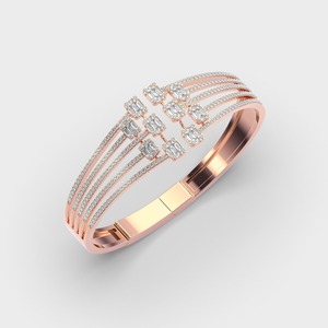 IGI Certified Multi-Row Baguette / Princess & Round Diamond Designer <b>Bracelet</b> in 14K Yellow / White / Rose Gold - Product Image 3