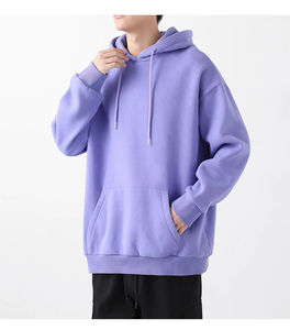 Sweat-shirt à capuche en tricot pour homme, coupe ample, polaire brossé, épaules tombantes, poche cachée, longueur classique, motif uni - Product Image 3