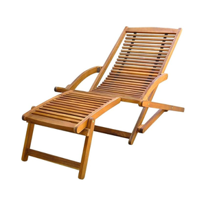 Chaise longue en teck massif à lattes inclinables avec accoudoirs et repose-pieds extensible pour hôtel, villa, jardin, complexe hôtelier, bord de piscine - Product Image 5