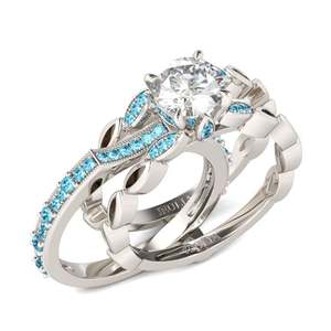 Juego de Anillos de Boda Intercambiables de Plata de Ley con Corte Redondo Jeulia Milgrain - Product Image 1