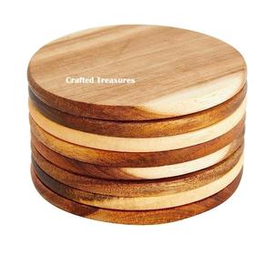 Ensemble de 8 sous-verres en bois d'acacia de bonne qualité fabriqués à la main avec logo personnalisé Fabrication de sous-verres en bois d'acacia - Product Image 1