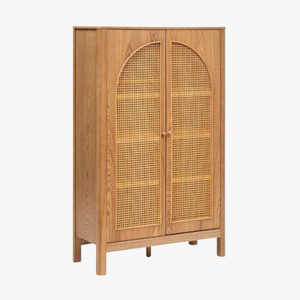 Nordic Natural Wood Storage Cabinet with Modern Rattan Doors Rattan Cabinet <b>for</b> Living Room and Minimalist Home Decoration. - Product Image 2