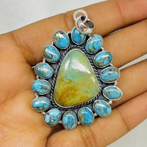 925 Sterling Silver Mohave Turquoise Pendant Sterling Silver Beautiful Pendant Natural Stone Charm Pendant Turquoise Pendant - Product Image 1