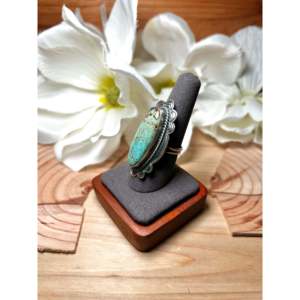 Hecho a Mano por los Navajo # Anillo de Plata de Ley y Turquesa, Joyería Coleccionable Cultural, Talla 8.5 - Product Image 3