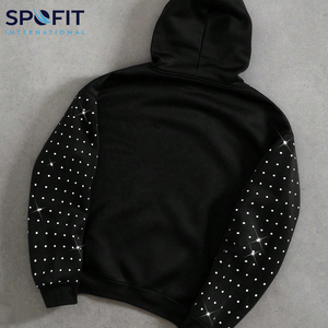Sweat à capuche en coton 100% de haute qualité avec strass, lavage à l'eau de roche, personnalisé, 2026, logo imprimé, strass, coupe ample, sweat à capuche pour homme - Product Image 3