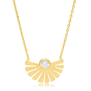 Colgante de plata de ley 925 con diseño de abanico, collar con colgante de piedras de circonita transparente, joyería turca - Product Image 1