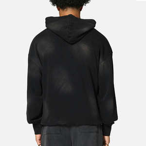 Custom Heavy Weight Double <b>Zipper</b>-up <b>Hoodie</b> <b>Black</b> Vintage Distressed Streetwear Acid Wash 400GSM <b>Hoodie</b> Blank Hoodies for Men - Product Image 2