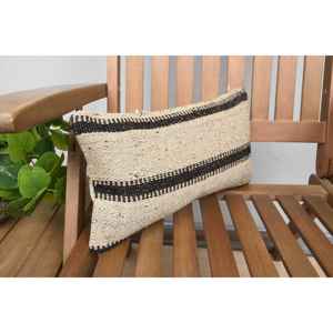 <b>Beige</b> Kilim Patchwork Wool Pillow 8x16 Inch Decorative Accent <b>Cushion</b> with Vintage Fluffy Leaves Pattern for Sofas - Product Image 2