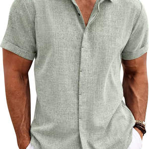 Chemise à manches courtes en tricot teint en fil doux pour homme, anti-boulochage, classique, décontractée, boutonnée, pour les voyages d'été - Product Image 1