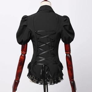 Blusa de algodón para mujer manga corta cuello en V encaje gasa delgada corsé camisa Tops - Product Image 3