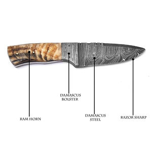 Cuchillo de Caza Hecho a Mano, Acero de Damasco, Hoja Fija con Funda de Cuero, Personalizable, Soporte OEM, Borde Recto para Camping - Product Image 5