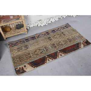 พรมขนสัตว์ลายเย็บปะต่อสีแดงสีน้ำตาลคลาสสิกแบบดั้งเดิมขนาด9x12ทรงสี่เหลี่ยมผืนผ้าความหนา10มม. สำหรับทางเข้า Hallway-2.6x4.9ft น้ำยาง - Product Image 2