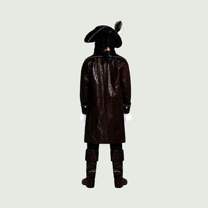 Men <b>Retro</b> Sea Captain Costume Set, Faux Leather Long Jacket with Matching Hat and Wig for Stage Performance - Product Image 6