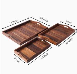 Nueva llegada bandeja de servicio de madera con asas ajustables último diseño elegante bandeja de servicio de madera de la India - Product Image 5