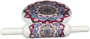 Fabricant de roti en bois brun de style floral, belan en bois avec impression émaillée, objet de collection indien, écologique, compatible micro-ondes et four - Product Image 3