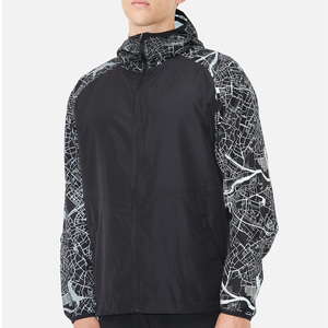 Nouveauté : Veste coupe-vent légère pour homme, noire, enduite, respirante, grande taille, avec impression numérique sur le devant en coton - Product Image 2