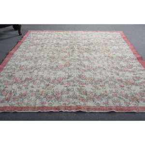 Alfombra de área de lana turca Vintage de 7x10 pies, rectángulo grande rojo Beige con patrón abstracto para pasillo, habitación, cabecera, respaldo de látex - Product Image 5