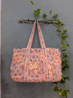 Sac fourre-tout en coton fait main Pinksa, style bohème, patchwork matelassé, imprimé au bloc, personnalisé, été, automne, hiver, printemps