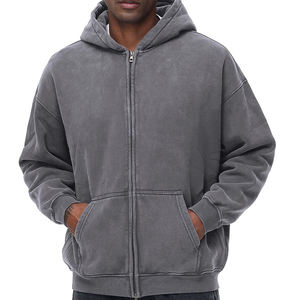 Sudadera con Capucha de Invierno para Hombre, Estilo Vintage, Lavado Ácido, Cierre Completo, 100% Algodón, Alta Calidad, Transpirable, Servicio OEM - Product Image 1