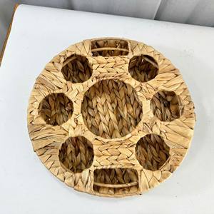 Plateau en verre rond fait à la main du Vietnam Design durable écologique Jacinthe d'eau Caractéristique décorative Nouvelle tendance Plateau de service - Product Image 5