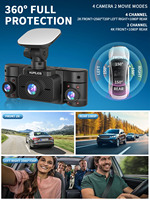 Caméra de tableau de bord 4K double avant et arrière avec GPS intégré, Wi-Fi, conception compacte 4 canaux, prend en charge l'enregistrement en boucle, radar et moniteur de stationnement