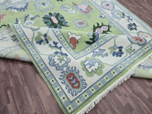 Blanc vert taille 6x9 pieds Zone tapis en laine fine noué à la main turc avec motif abstrait pour salon ou salle à manger n'importe quelle pièce - Product Image 4