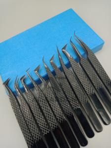 Nouvel arrivage Pince à épiler d'extension de cils en acier inoxydable de haute qualité Couleur plasma noir Volume à 90 degrés Cils testés à la main - Product Image 3