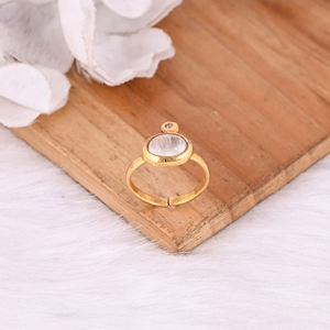 Solid 925 Sterling Silver Rainbow Moonstone Gemstone <b>Yellow</b> Gold Plated Adjustable Minimalist Ring Christmas Gifts Jewelry - Product Image 4