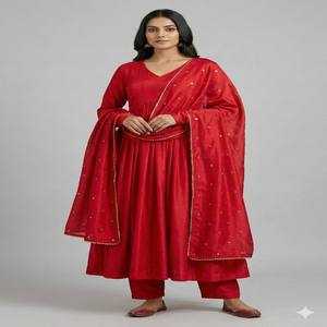 Conjunto de Vestido, Pantalón y Dupatta de Algodón Chanderi de Diseño VASTRA COTTAGE con Bordado a Mano, Encaje Dorado, Traje de Fiesta para Mujer - Product Image 5