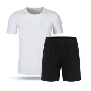 Costume d'été deux pièces pour hommes en coton de haute qualité et respirant T-shirts et shorts en coton décontractés pour les activités de plein air - Product Image 4