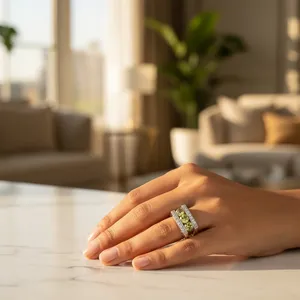 Romantic <b>925</b> <b>Silver</b> <b>Ring</b> Emerald Cut Peridot Gemstone Pink Sapphire Rhodium Plated Platinum Band Gift Jewelry for Women Promise - Product Image 2