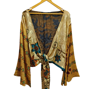 Conjunto de Ropa de Playa, Falda y Top, Ropa de Casa, Top Corto de Sari de Seda con Lazada, Mangas Largas, Regalo para Ella, Bata Corta - Product Image 1