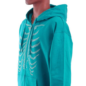 Nueva moda 100% algodón mezclado esqueleto strass sudaderas con capucha estilo callejero personalizado zip up strass con capucha - Product Image 5